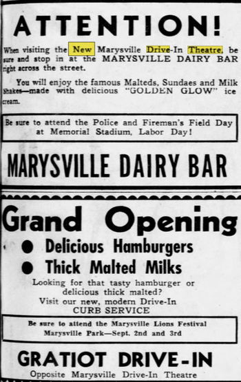 Sept 1950 ad Marysville Drive-In Theatre, Marysville